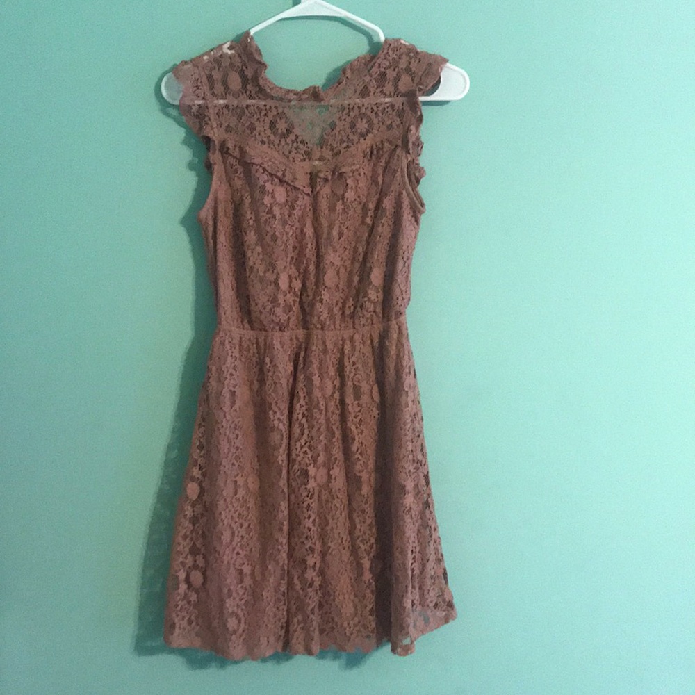 Blush dust pink lace ruffled Monteau dress